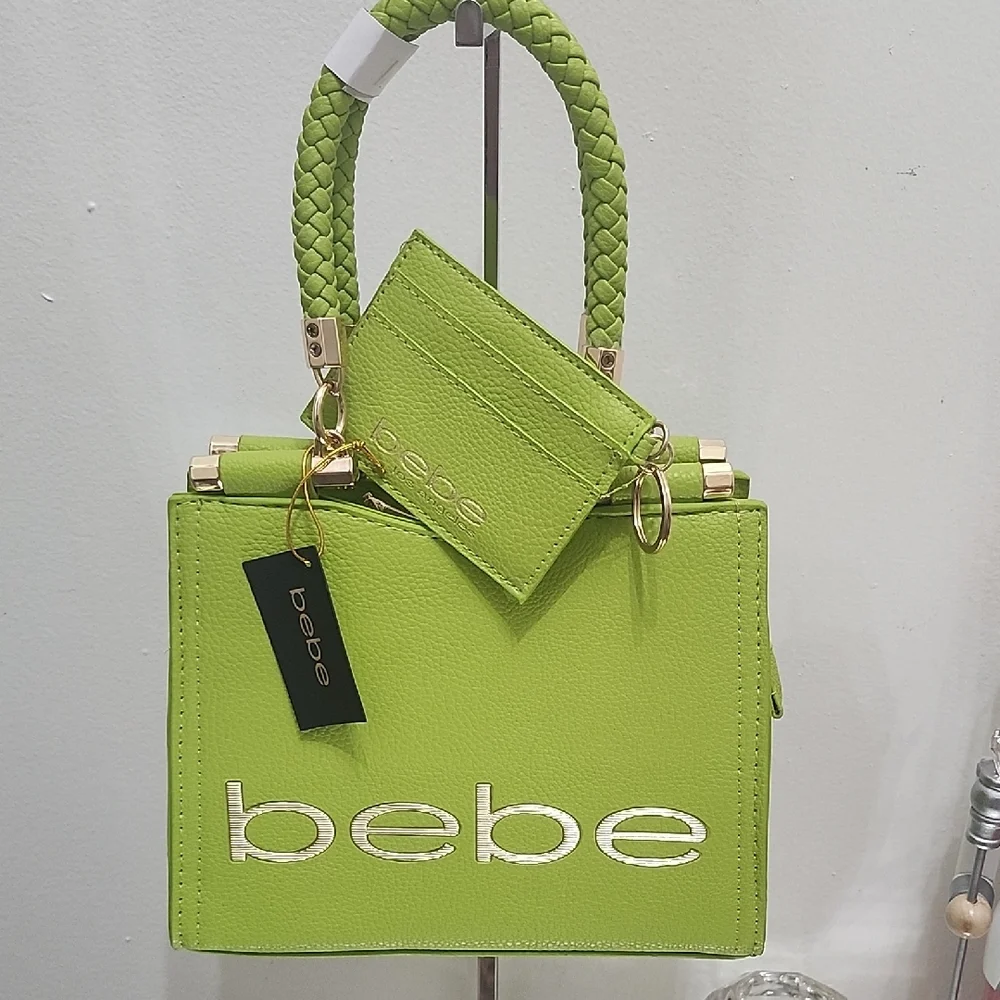 bebe Neon Lime Braided-Handle Satchel with Cardholder